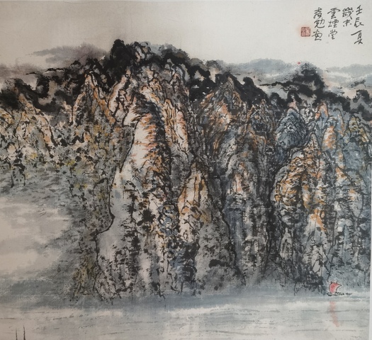 古玩字畫享受國(guó)務(wù)院特殊津貼老中美協(xié)會(huì)員江西名家湯教勉山水拍賣，當(dāng)前價(jià)格2000元