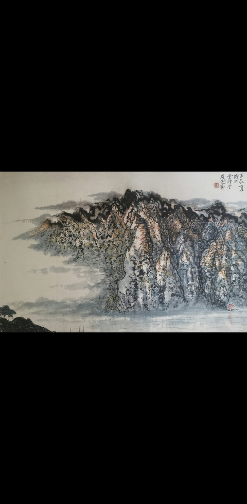 古玩字畫享受國(guó)務(wù)院特殊津貼老中美協(xié)會(huì)員江西名家湯教勉山水拍賣，當(dāng)前價(jià)格2000元