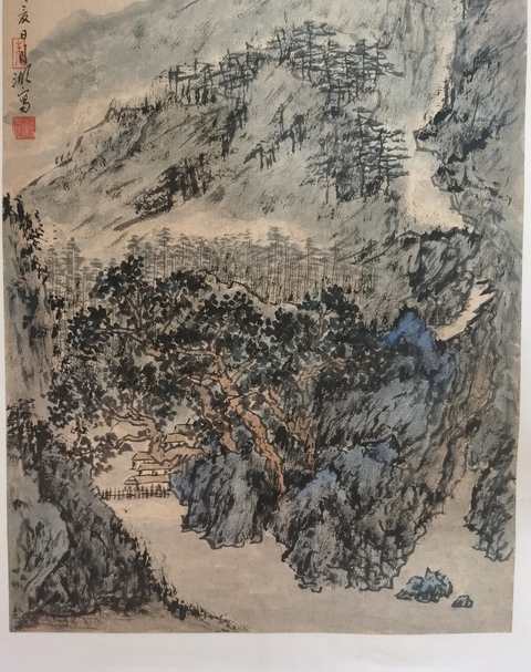 古玩字畫已故被譽為江南一枝梅安徽名家朱月湖山居圖拍賣，當前價格2000元