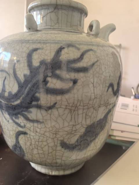 古玩陶瓷龍紋青花四系壺真品鑒賞圖