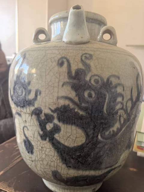 古玩陶瓷龍紋青花四系壺真品鑒賞圖