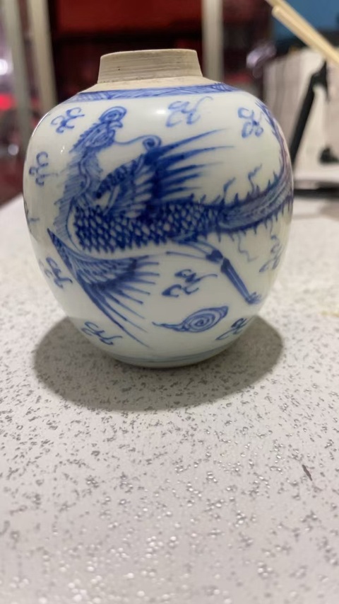 古玩陶瓷鳳紋青花罐真品鑒賞圖