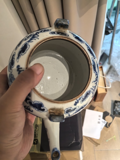 古玩陶瓷獅紋青花提梁壺（五世同堂）拍賣，當前價格4999元