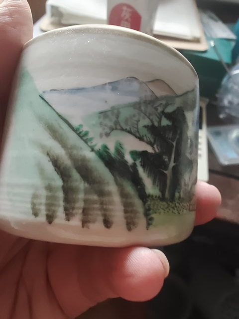 古玩陶瓷淺絳彩山水人物溫酒壺真品鑒賞圖