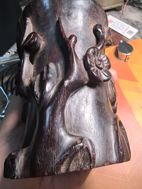 古玩雜項創匯·紫檀雕松梅紋筆筒 真品鑒賞圖