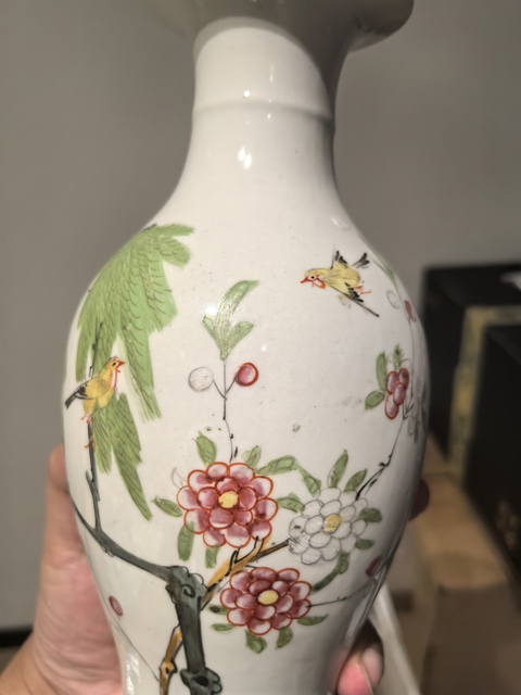 古玩陶瓷柳樹黃鶯粉彩觀音瓶拍賣，當(dāng)前價格1299元