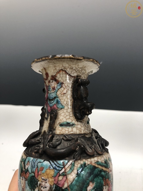 古玩陶瓷哥釉地鐵銹釉刀馬人螭龍獅耳瓶拍賣，當前價格1599元