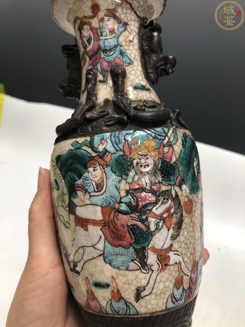 古玩陶瓷哥釉地鐵銹釉刀馬人螭龍獅耳瓶拍賣，當前價格1599元