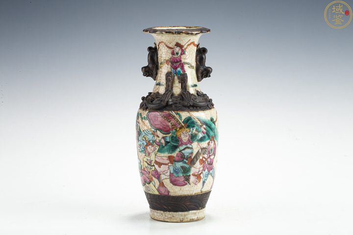 古玩陶瓷哥釉地鐵銹釉刀馬人螭龍獅耳瓶拍賣，當前價格1599元