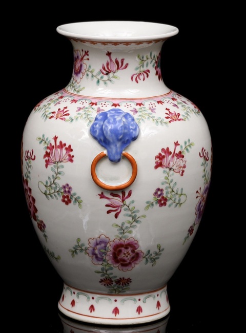 古玩陶瓷民國 粉彩花卉紋雙耳尊真品鑒賞圖