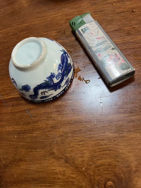 古玩陶瓷青釉彩繪鳳紋杯真品鑒賞圖