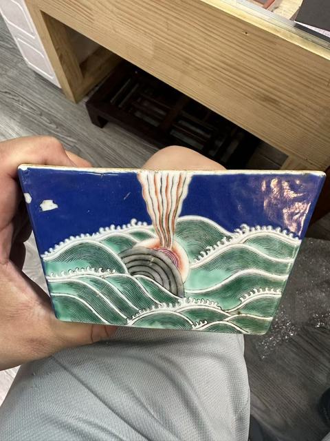 古玩陶瓷藍地粉彩花鳥紋四方杯真品鑒賞圖