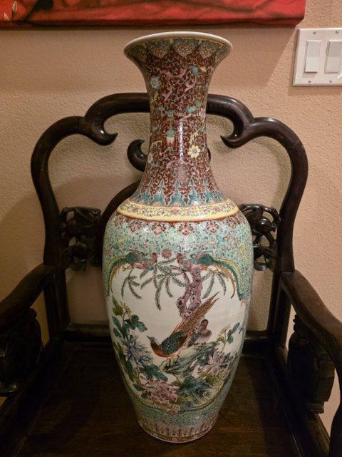 古玩陶瓷花鳥紋粉彩瓶真品鑒賞圖