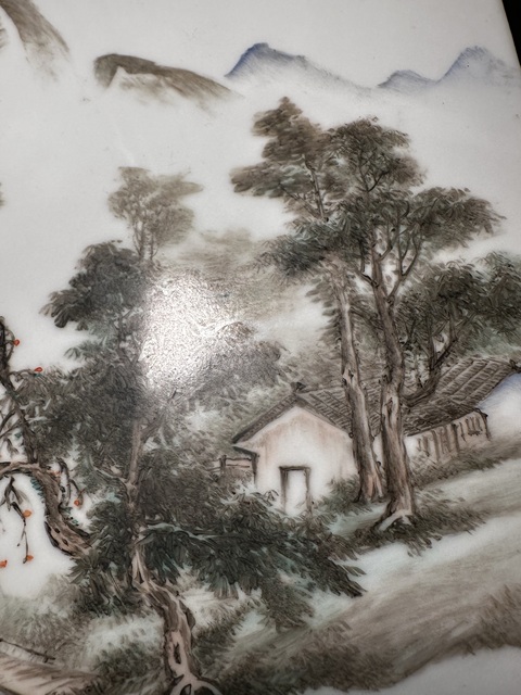 古玩陶瓷民國 粉彩山水紋瓷板真品鑒賞圖