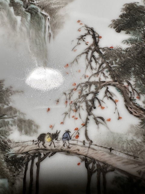 古玩陶瓷民國 粉彩山水紋瓷板真品鑒賞圖