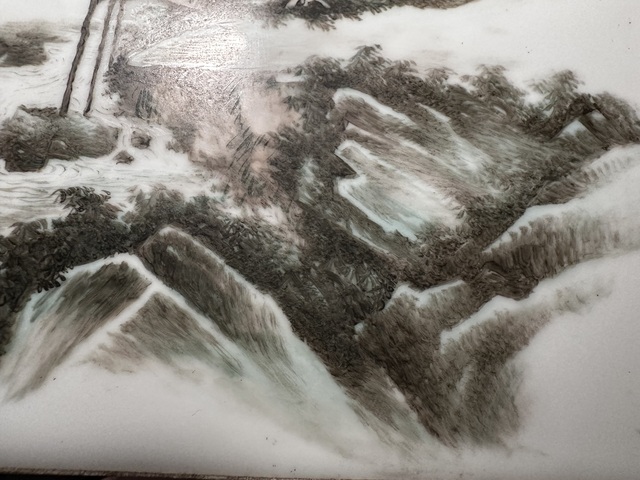 古玩陶瓷民國 粉彩山水紋瓷板真品鑒賞圖