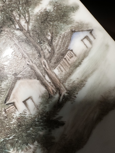 古玩陶瓷民國 粉彩山水紋瓷板真品鑒賞圖