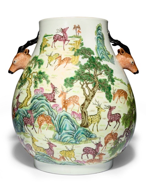 古玩陶瓷粉彩百鹿尊真品鑒賞圖