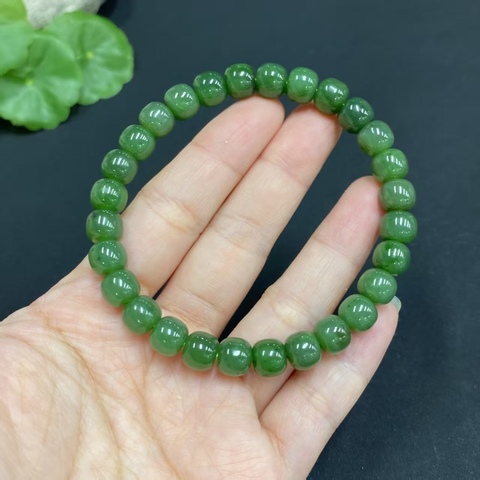 古玩玉器天然和田碧玉珠串真品鑒賞圖