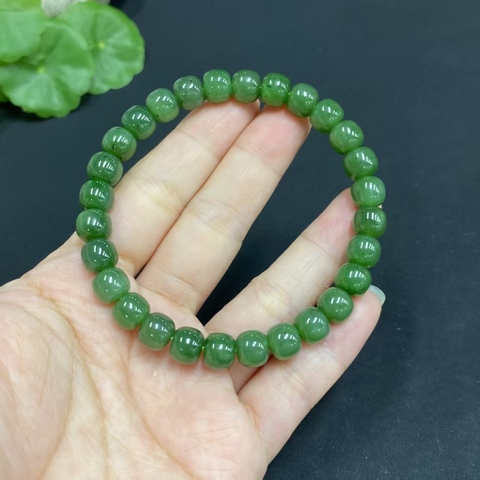 古玩玉器天然和田碧玉珠串真品鑒賞圖