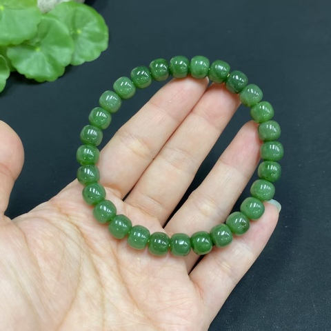 古玩玉器天然和田碧玉珠串真品鑒賞圖