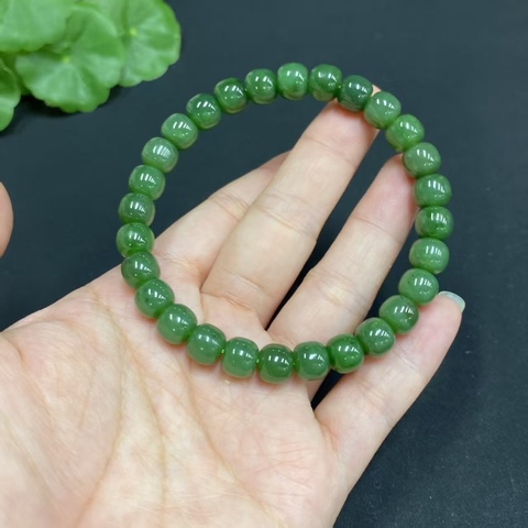 古玩玉器天然和田碧玉珠串真品鑒賞圖