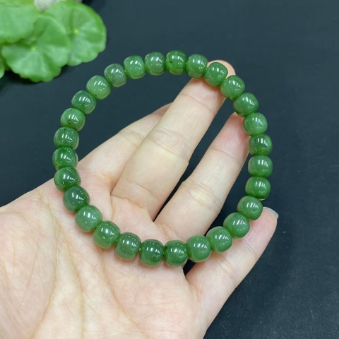 古玩玉器天然和田碧玉珠串真品鑒賞圖