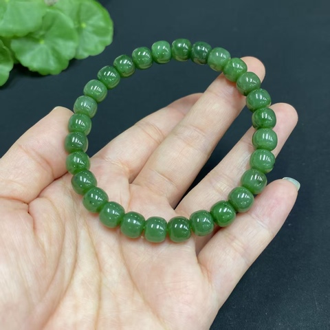 古玩玉器天然和田碧玉珠串真品鑒賞圖