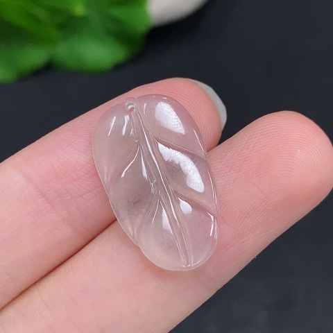 古玩玉器天然翡翠葉形掛件真品鑒賞圖