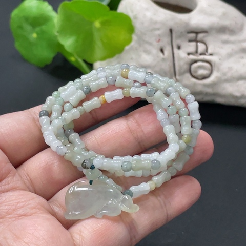 古玩玉器342天然翡翠珠串  配證書拍賣，當(dāng)前價格358元