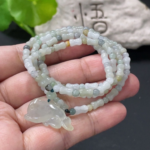 古玩玉器342天然翡翠珠串  配證書拍賣，當(dāng)前價格358元