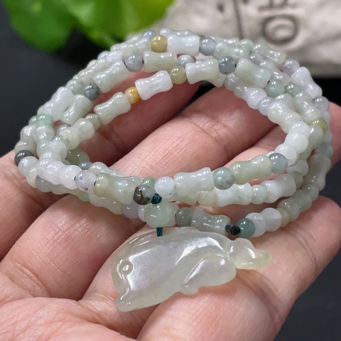 古玩玉器342天然翡翠珠串  配證書拍賣，當(dāng)前價格358元