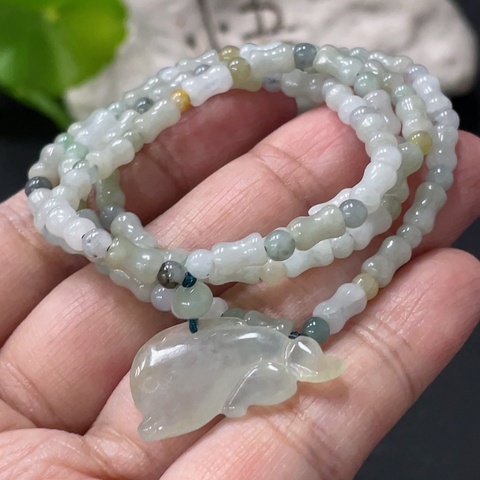 古玩玉器342天然翡翠珠串  配證書拍賣，當(dāng)前價格358元