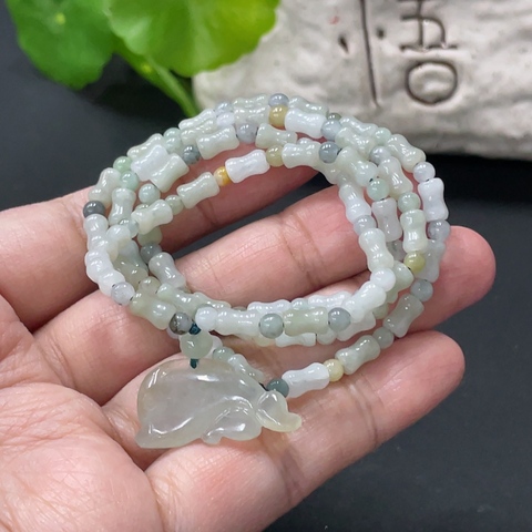 古玩玉器342天然翡翠珠串  配證書拍賣，當(dāng)前價格358元