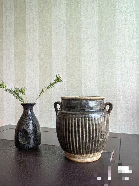 古玩陶瓷金元時期線條雙耳罐真品鑒賞圖