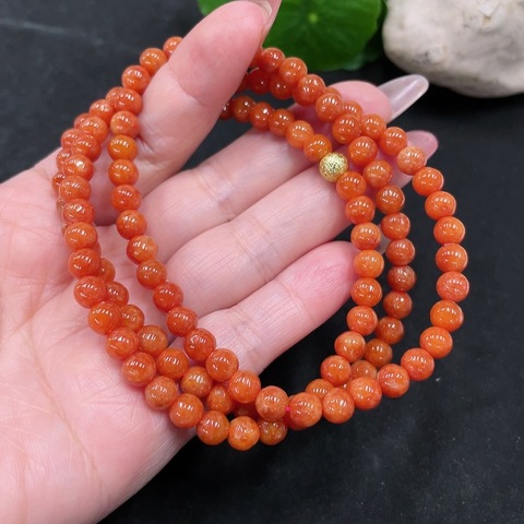 古玩玉器天然紅翡珠串真品鑒賞圖