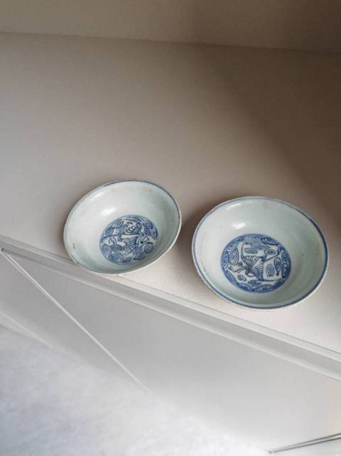 古玩陶瓷青花云鶴紋茶碗真品鑒賞圖