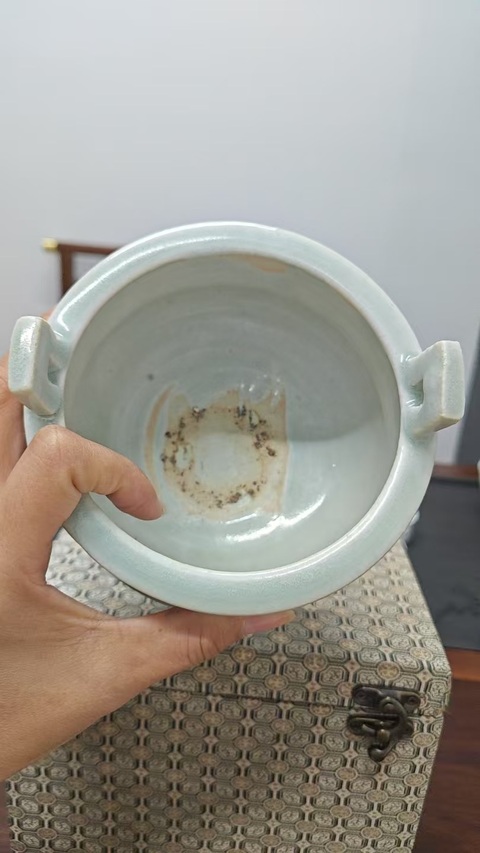 古玩陶瓷元代景德鎮青白釉鼎真品鑒賞圖