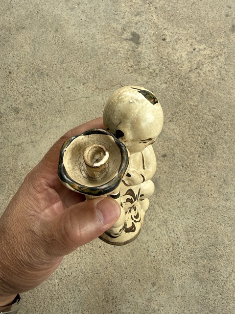 古玩陶瓷磁州窯童子燈臺真品鑒賞圖