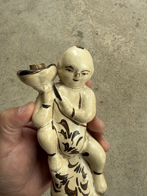 古玩陶瓷磁州窯童子燈臺真品鑒賞圖