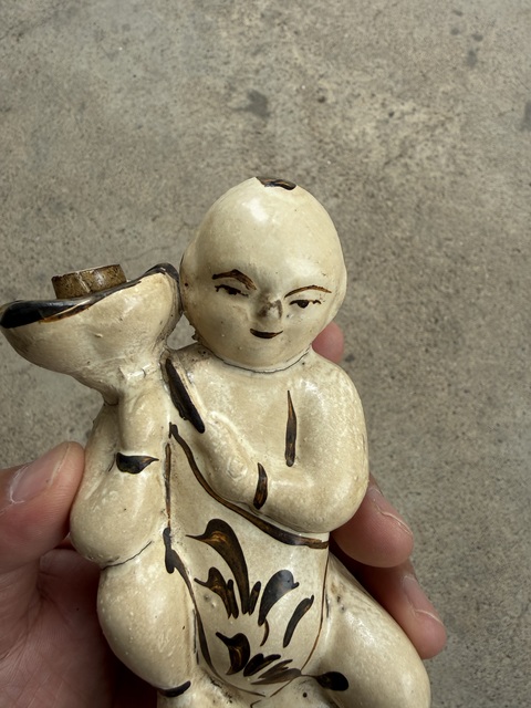 古玩陶瓷磁州窯童子燈臺真品鑒賞圖