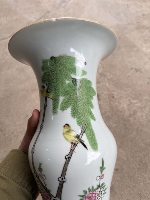 古玩陶瓷民國柳樹黃鶯鳳尾尊真品鑒賞圖