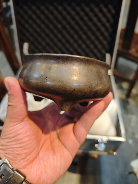 古玩銅器清代沖耳三足爐 宣德爐 銅爐真品鑒賞圖