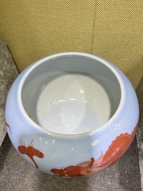 古玩陶瓷清晚期藍釉胭脂紅螭龍紋大水盂真品鑒賞圖
