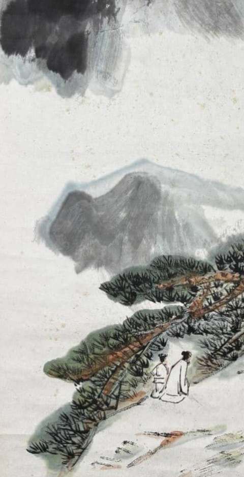 古玩字畫山麓聽泉圖真品鑒賞圖