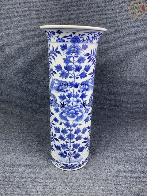 古玩陶瓷清晚·青花龍穿花紋花觚 真品鑒賞圖