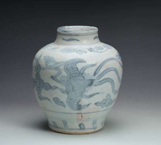 古玩陶瓷明晚期青花云鳳紋罐真品鑒賞圖