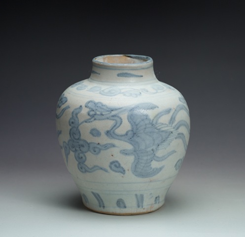 古玩陶瓷明晚期青花云鳳紋罐真品鑒賞圖