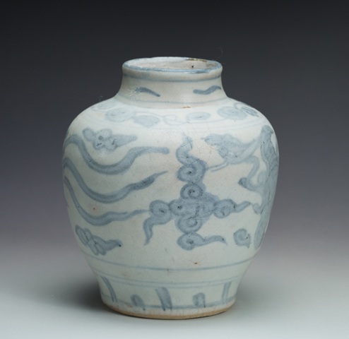 古玩陶瓷明晚期青花云鳳紋罐真品鑒賞圖