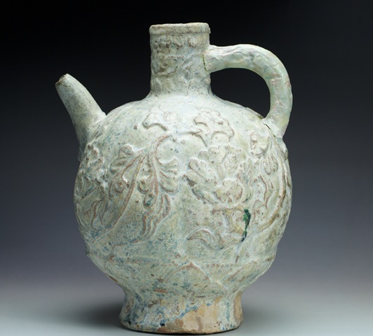 古玩陶瓷綠釉印花持壺真品鑒賞圖